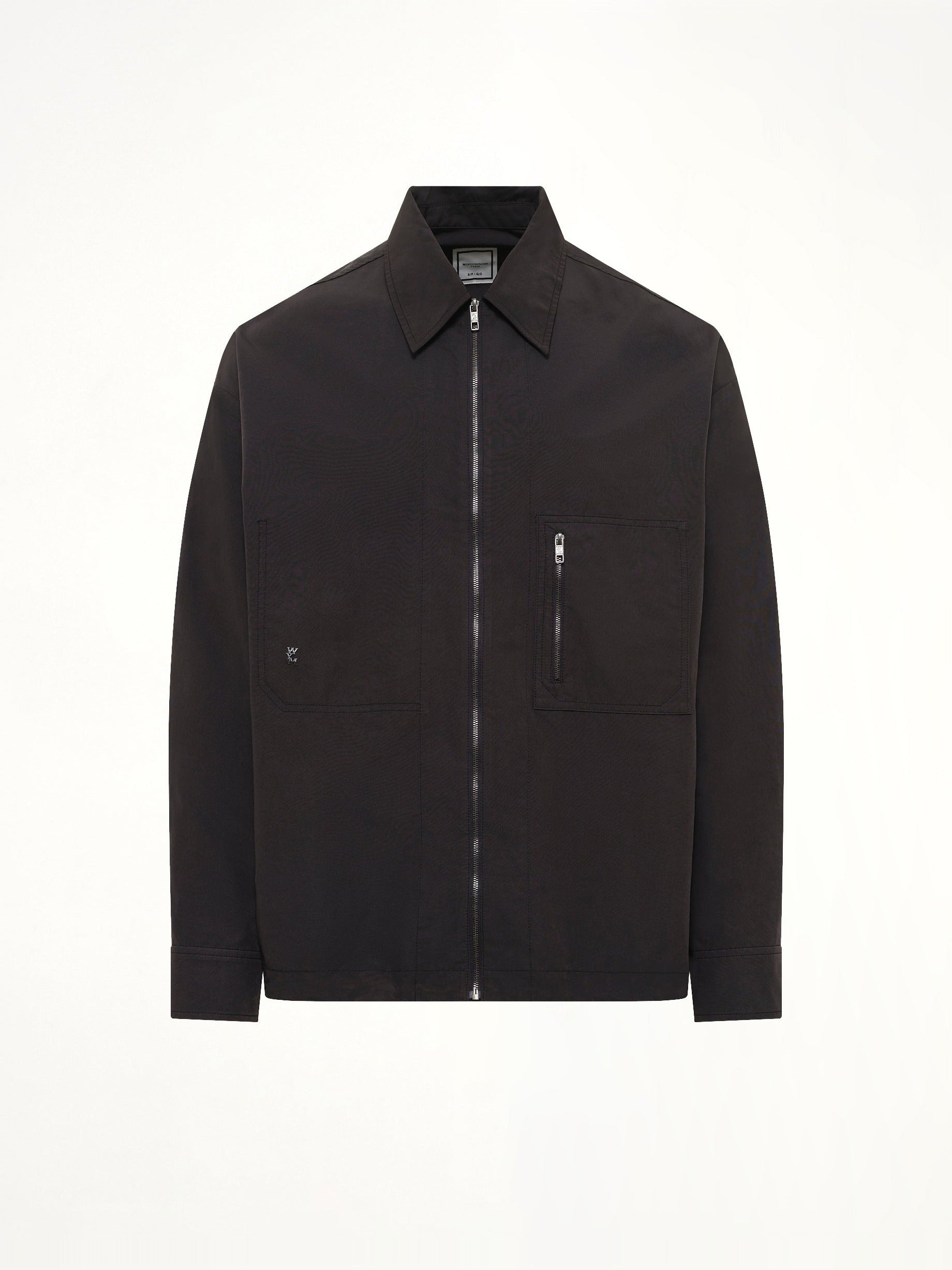 Cotton Nylon Zip Shirt in Black