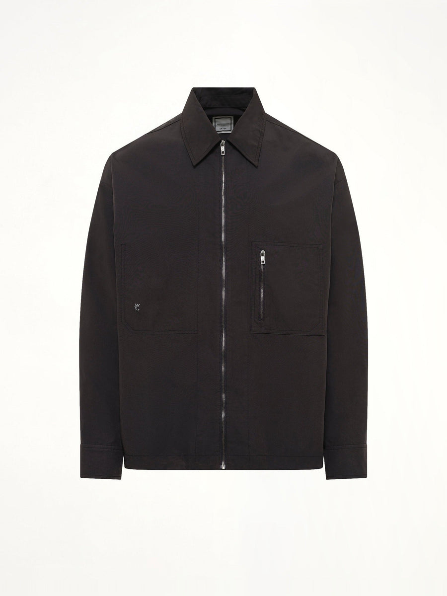 Cotton Nylon Zip Shirt in Black