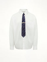 Trompe L’Oeil Tie Embroidery Shirt in White/Black