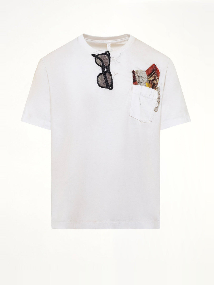 Trompe L’Oeil Embroidery T-Shirt in White