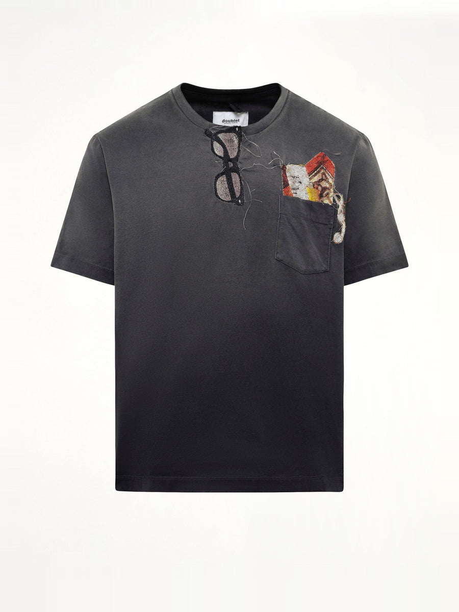 Trompe L’Oeil Embroidery T-Shirt in Black