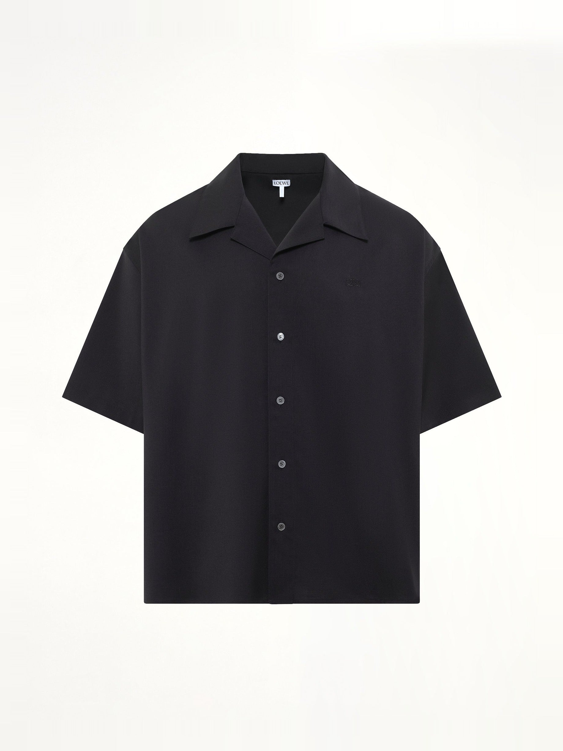 Wool Short Sleeve Shirt in Black