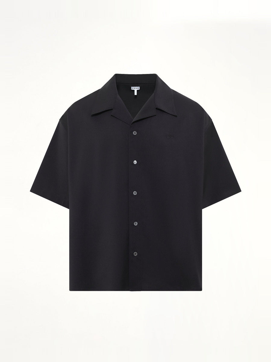 Wool Short Sleeve Shirt in Black