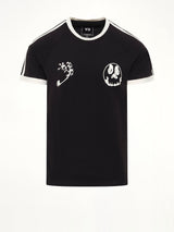 Skull Graphic 3 Stripe T-Shirt in Black