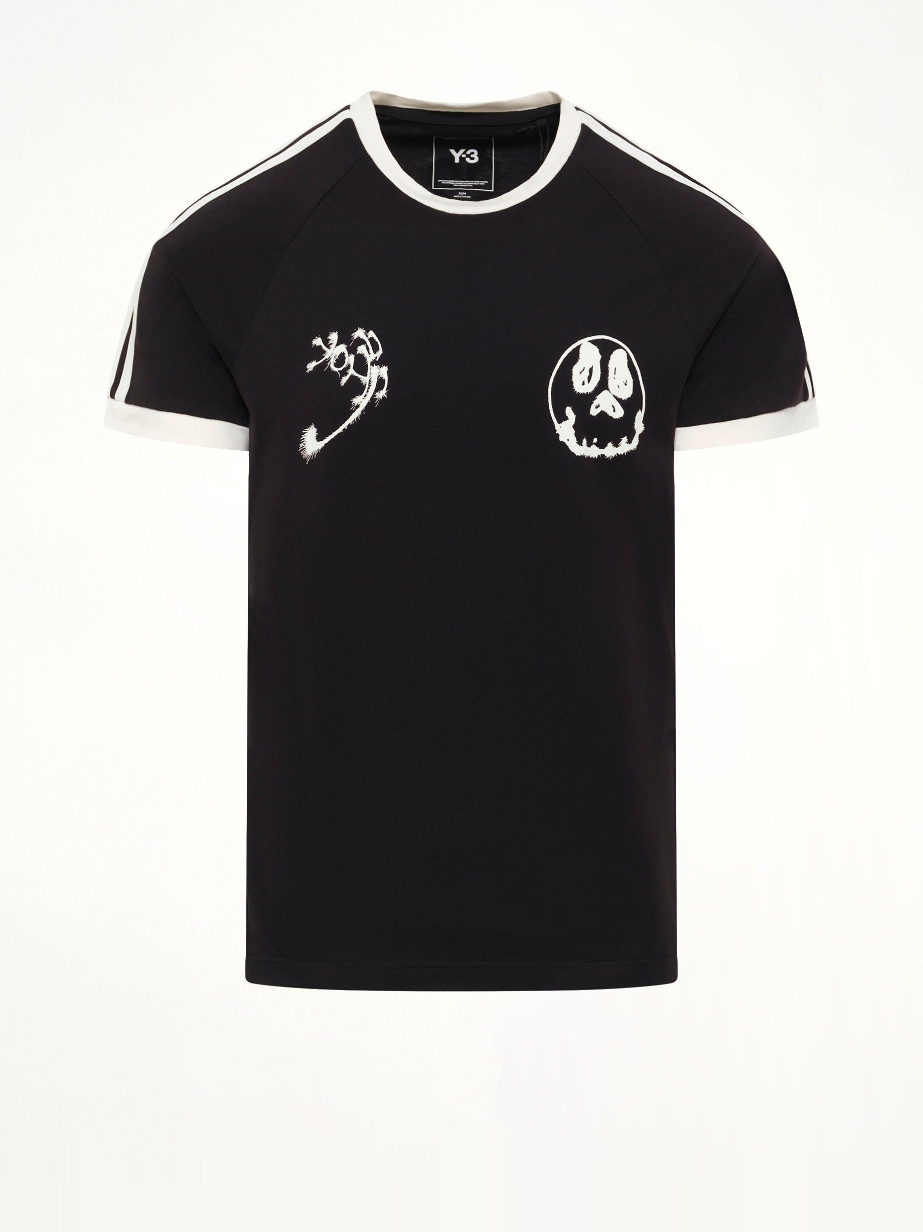 Skull Graphic 3 Stripe T-Shirt in Black