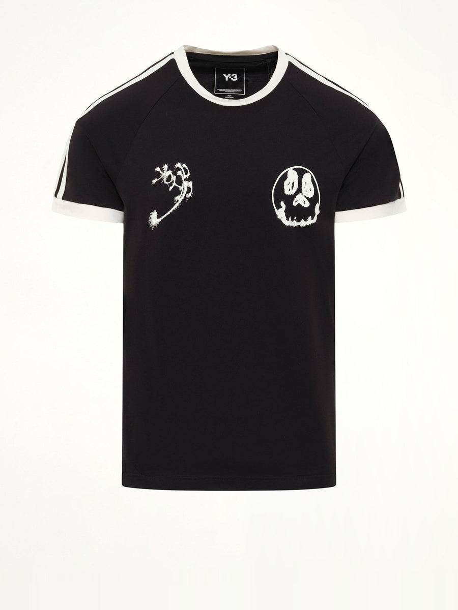Skull Graphic 3 Stripe T-Shirt in Black