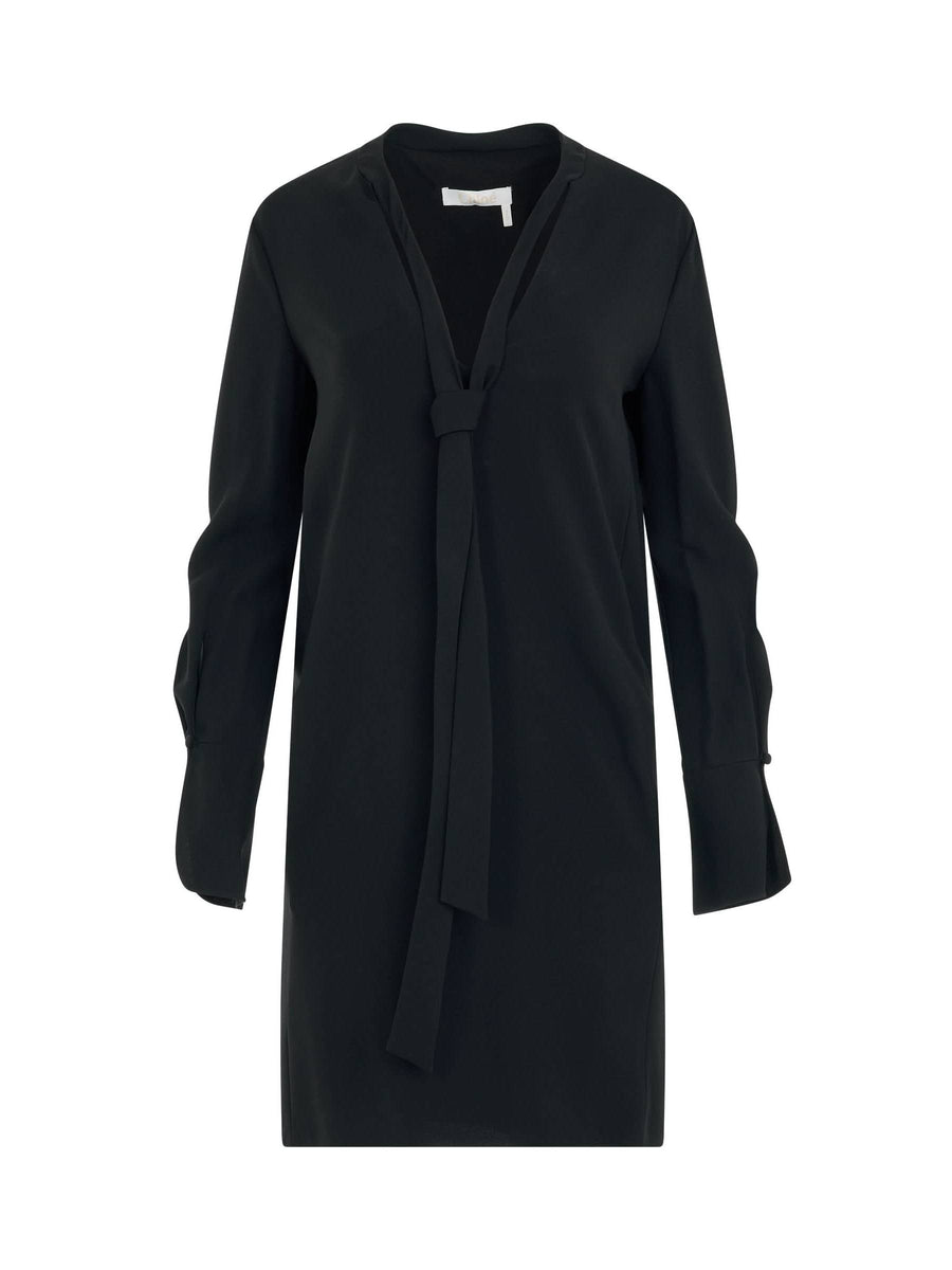 Neck Tie Shift Black Dress in Black