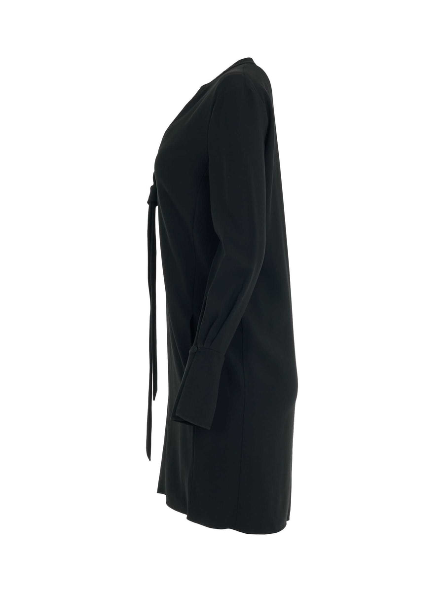 Neck Tie Shift Black Dress in Black
