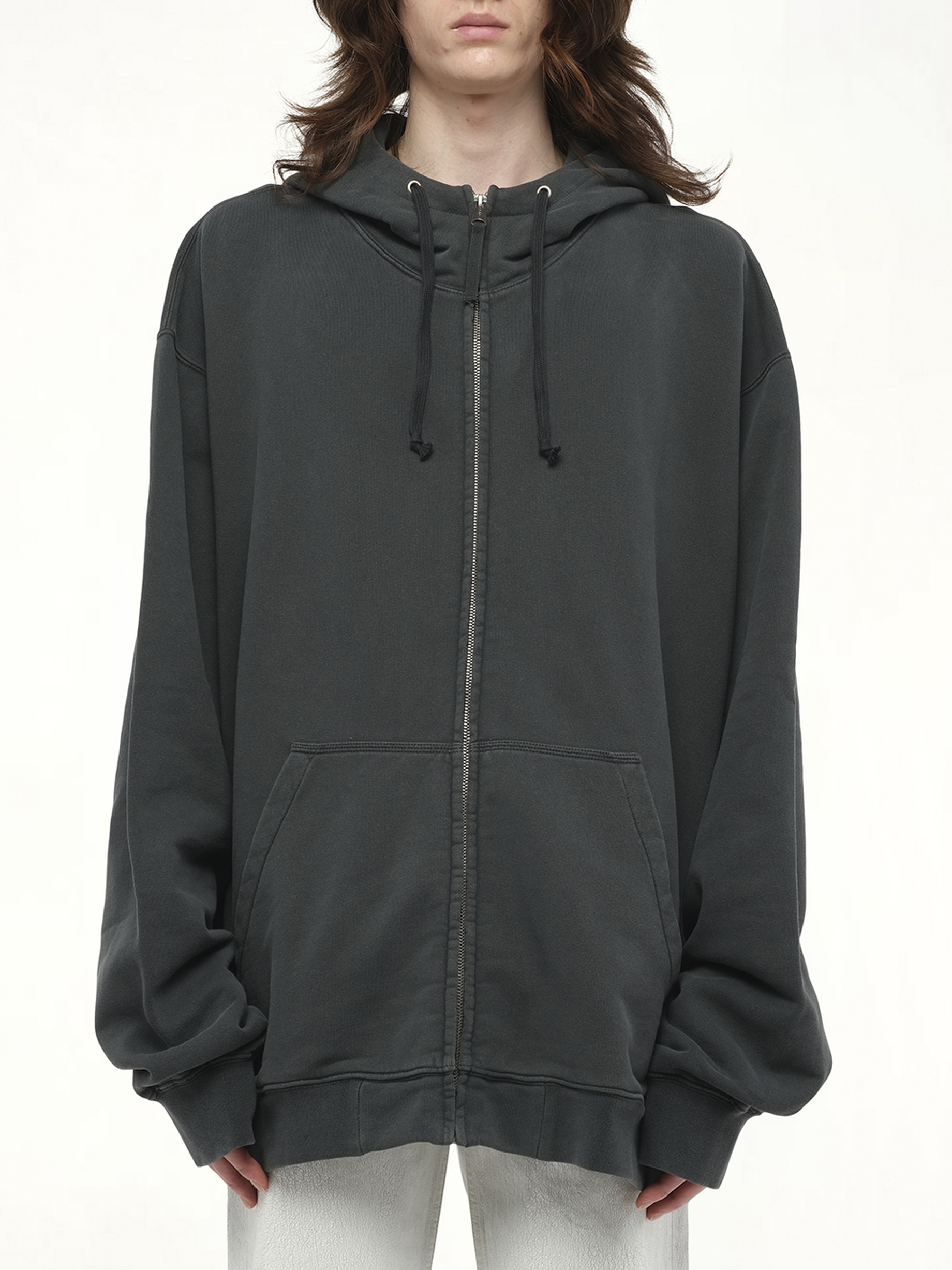 Zip Sweat Jacket in Washed Black
