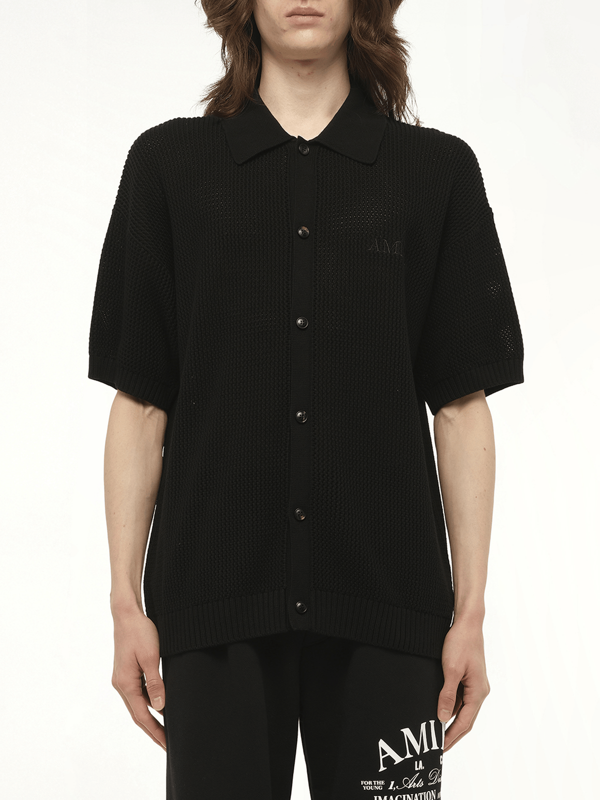 Amiri Crochet Mesh Shirt in Black