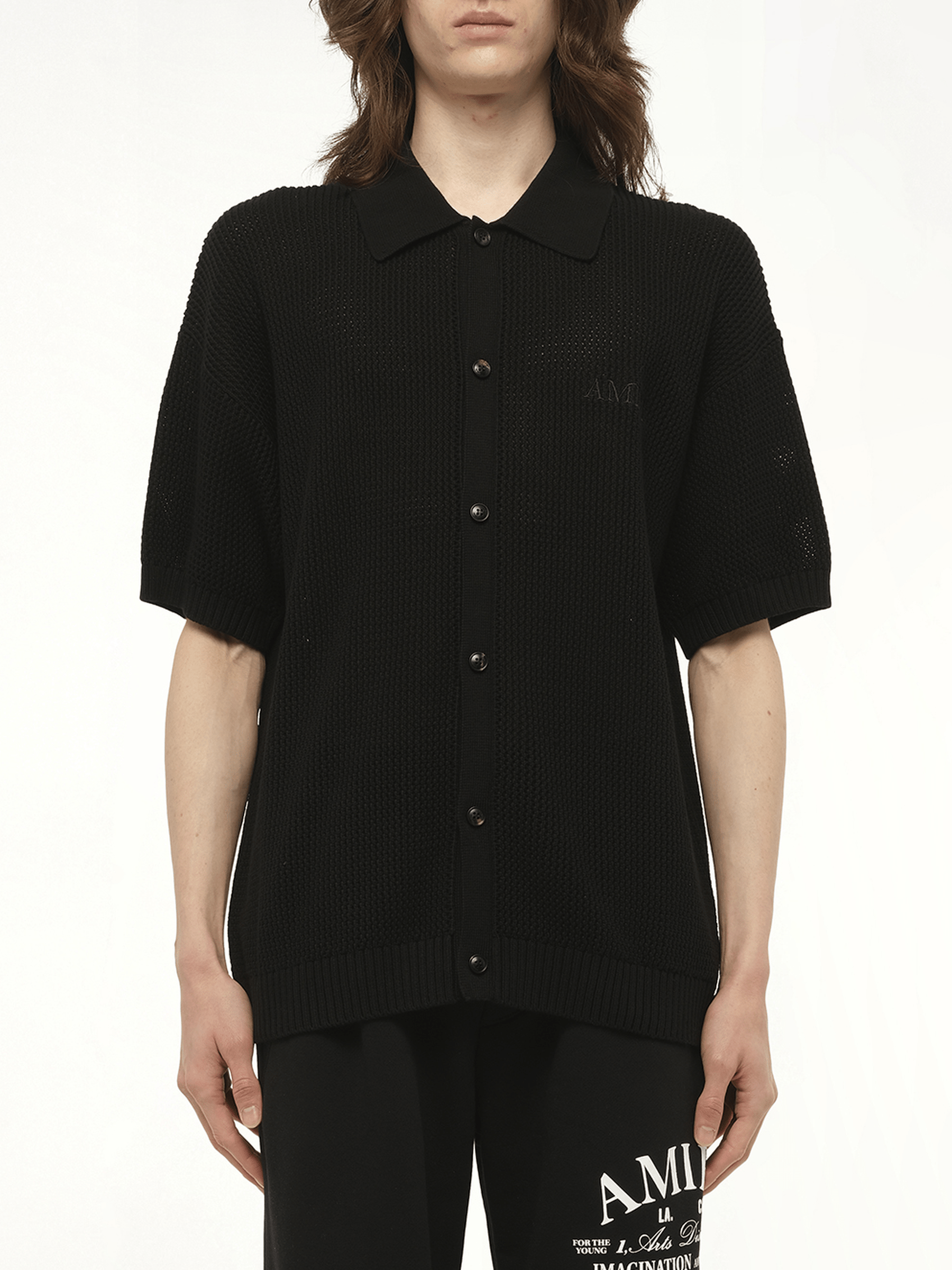 Amiri Crochet Mesh Shirt in Black