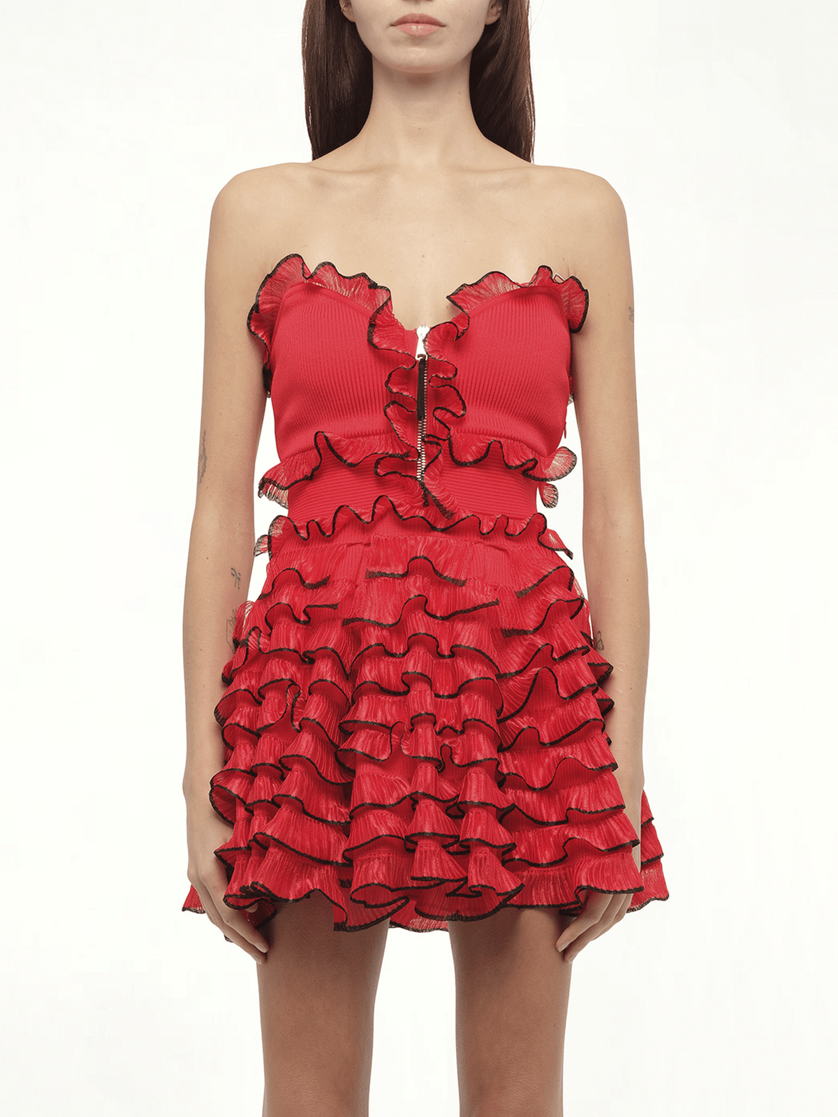 Off Shld Str Mini Dress in Red/Blk