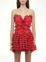 Off Shld Str Mini Dress in Red/Blk