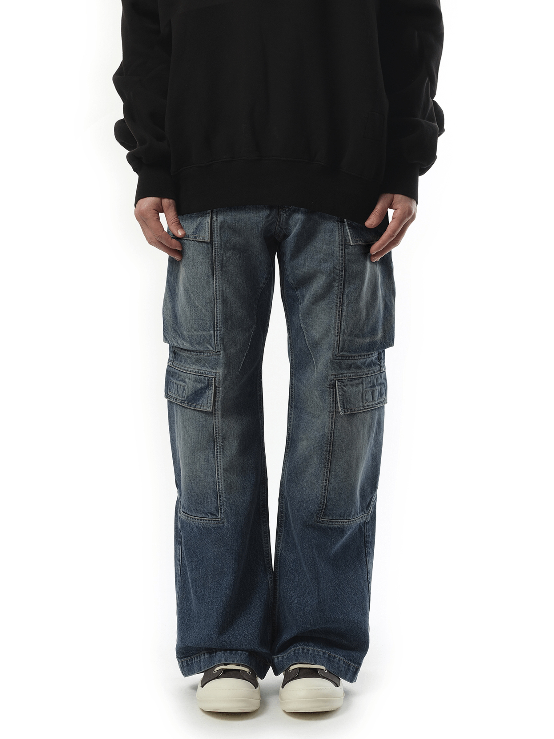Rick Owens Drkshdw Double Cargo Jeans in Washed Indigo