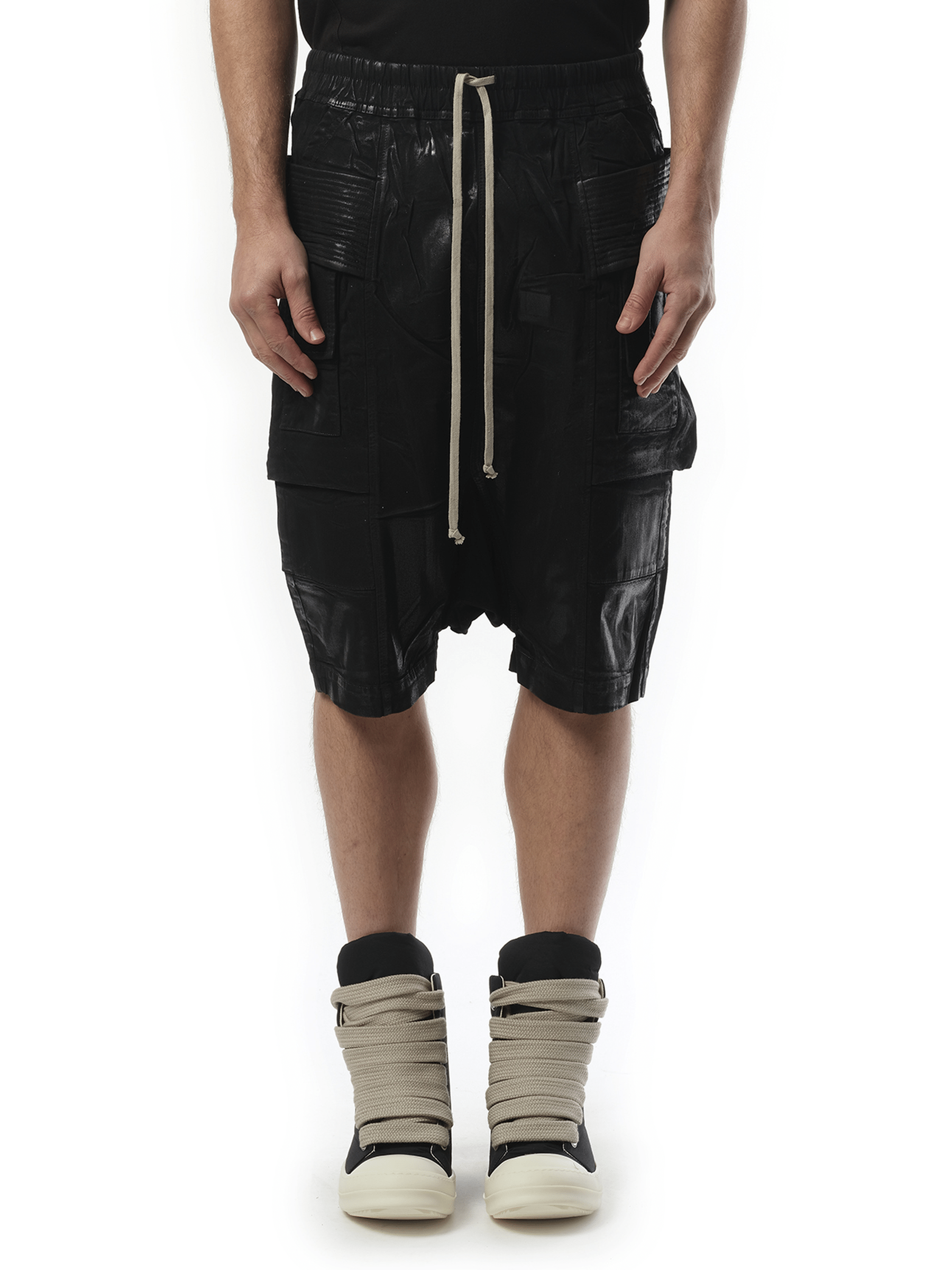 Rick Owens Drkshdw Foil Denim Creatch Cargo Pods in Black