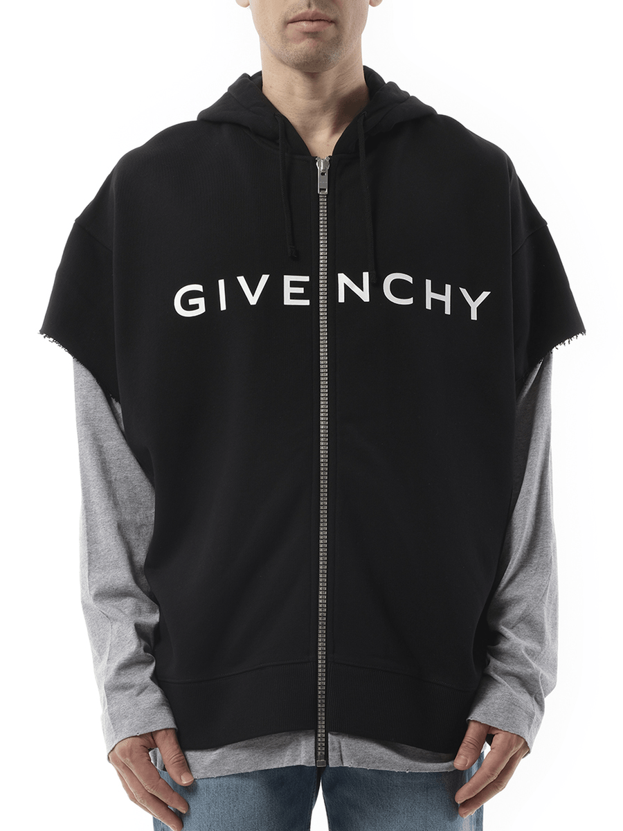 Givenchy Jersey Multi Layer Hoodie in Black/Grey