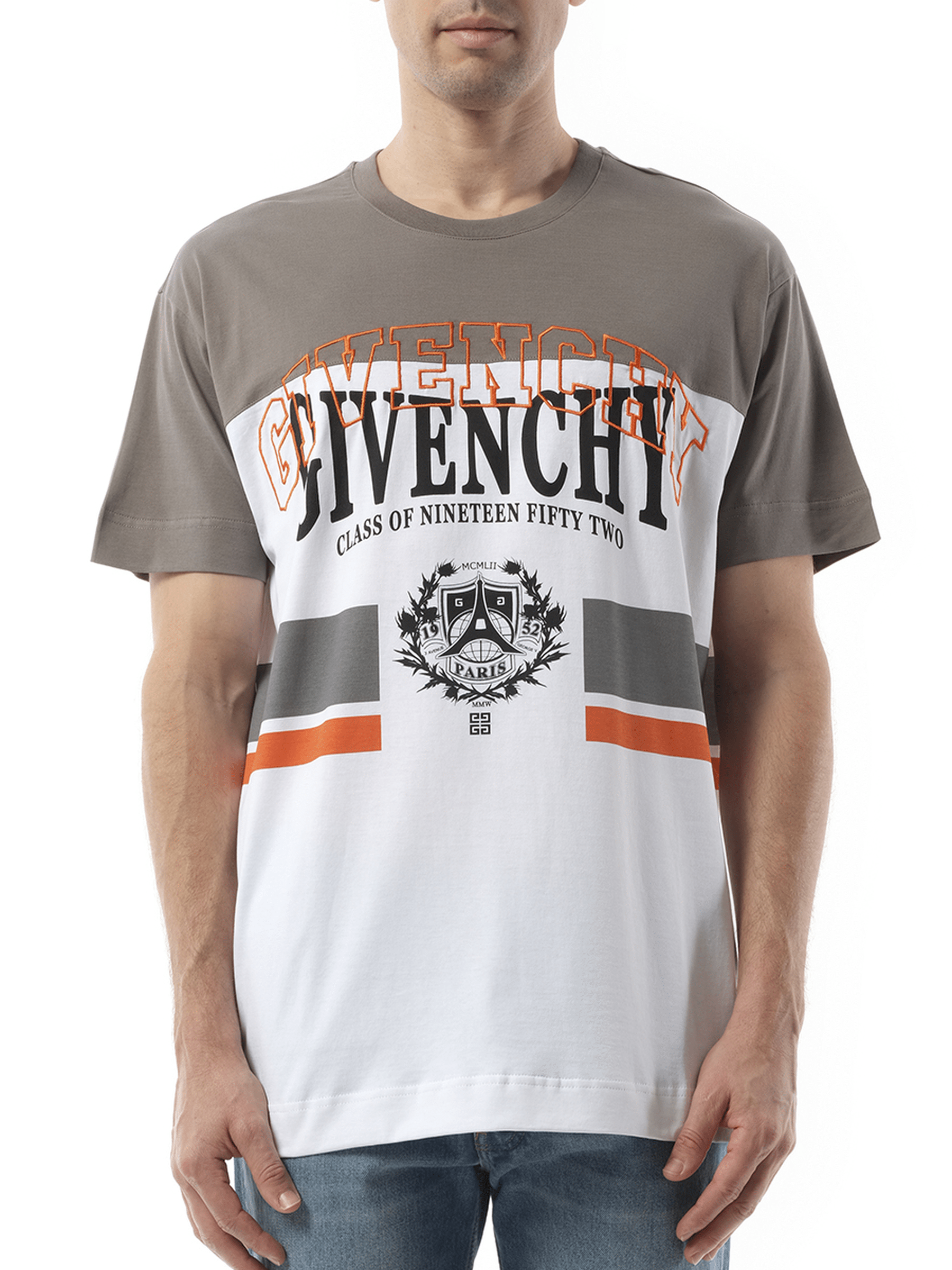 Givenchy College Print Stripes Logo T-Shirt in Grey/White