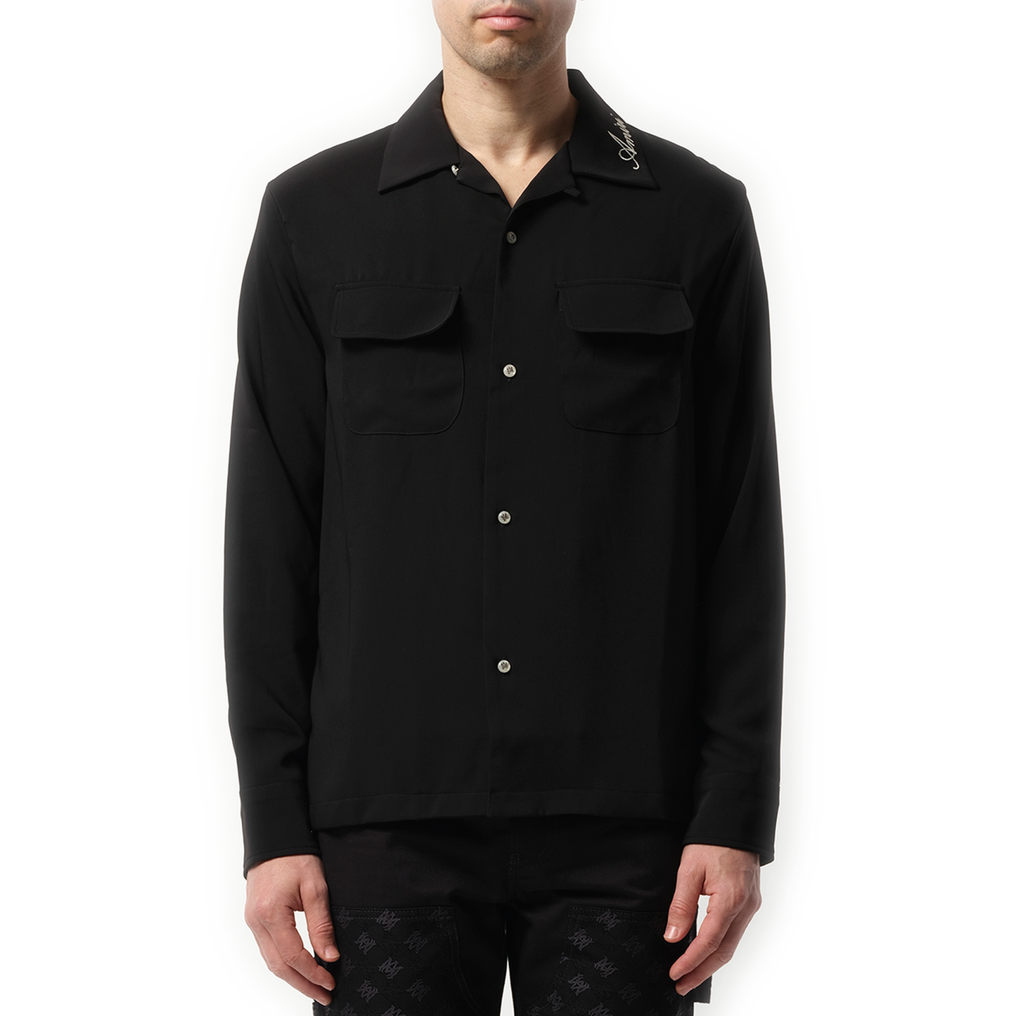 Round Pocket Dress Shirt in Black