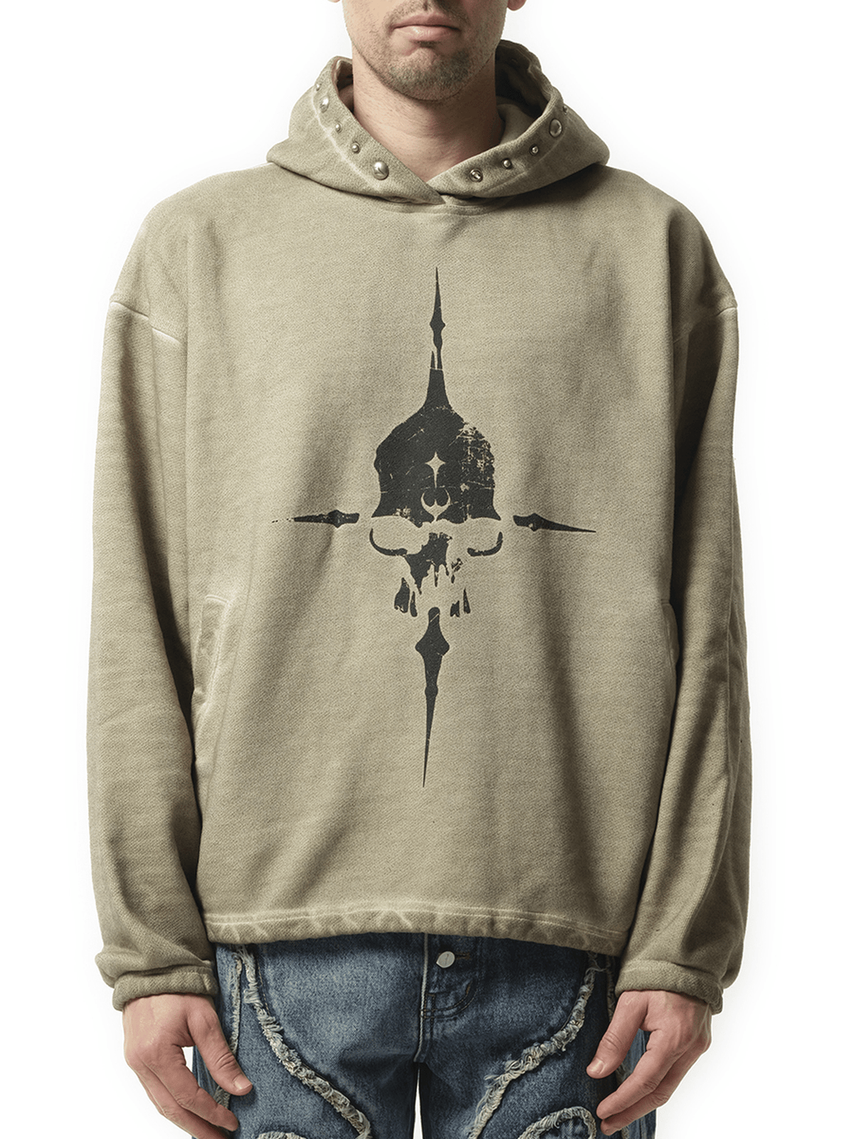 Thug Club Peace Stud Hoodie in Beige