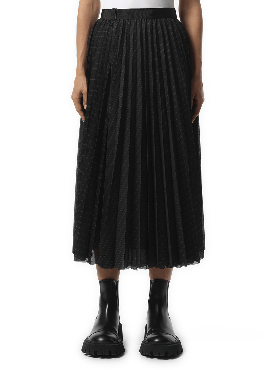 Sacai Spun Organza Skirt in Black Stripe