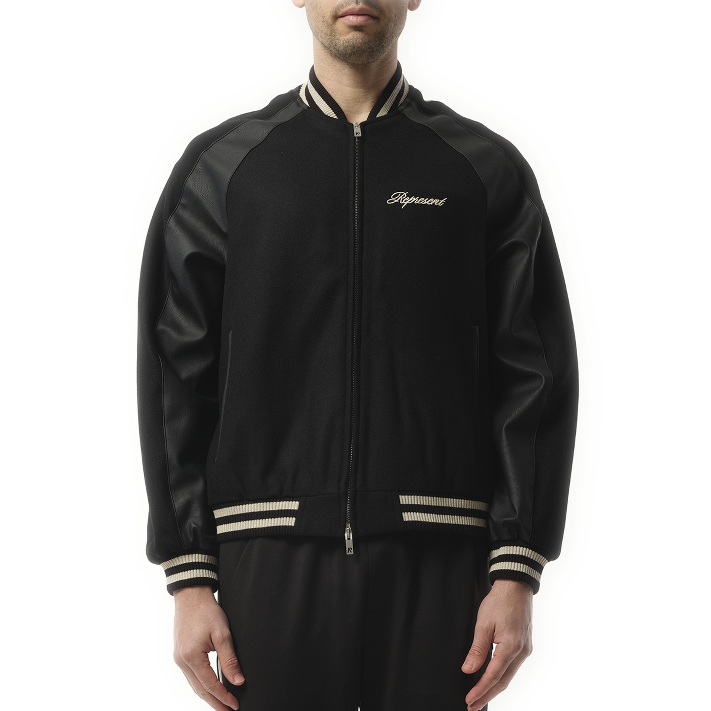 Raglan Varsity Jacket in Black