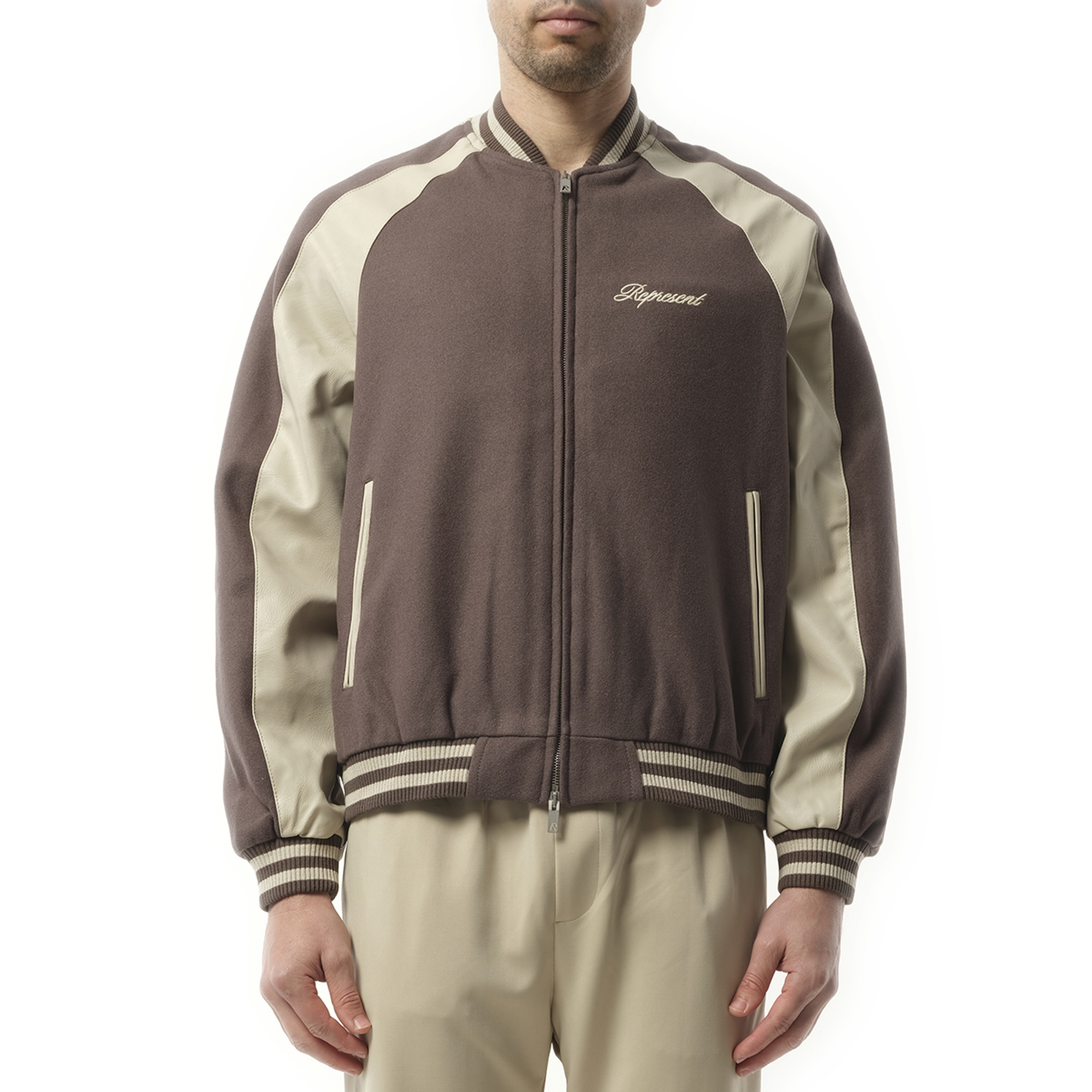 Raglan Varsity Jacket in Stone