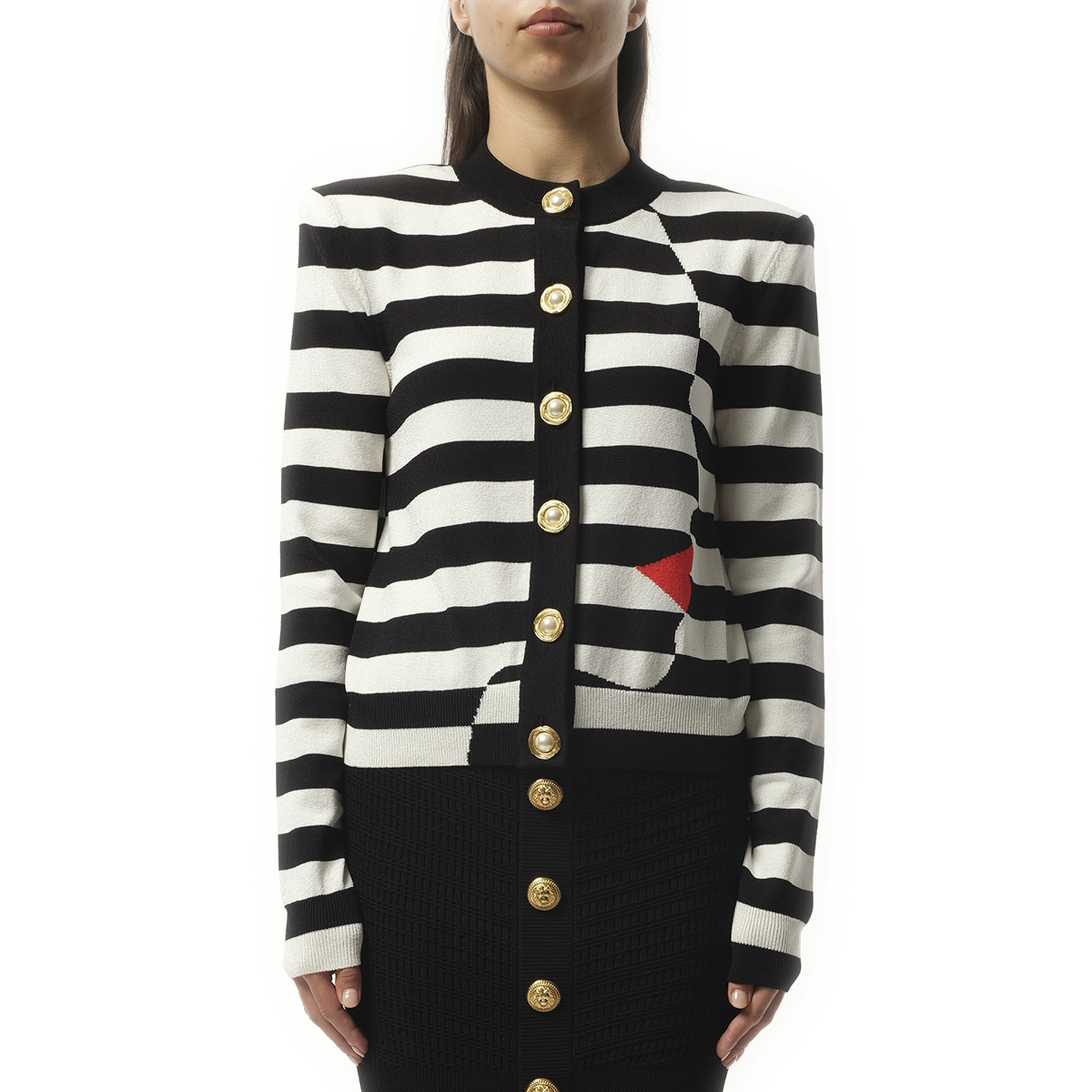 Buttoned Face Mariniere Knit Cardigan in Black/White