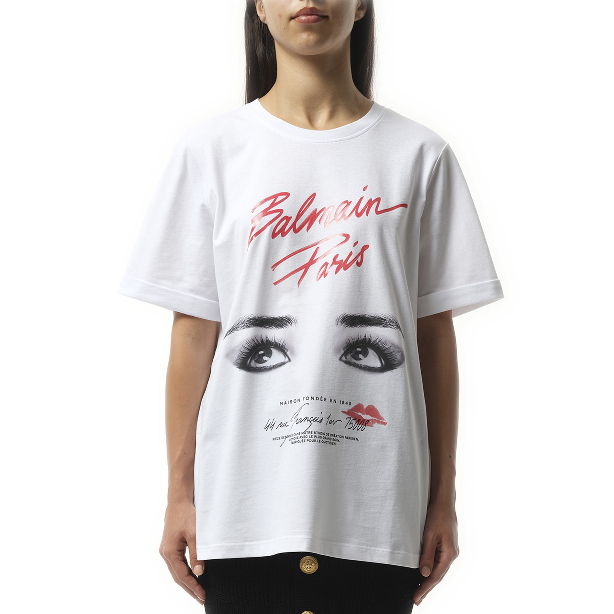 Balmain Paris Eyes Print T-Shirt in White