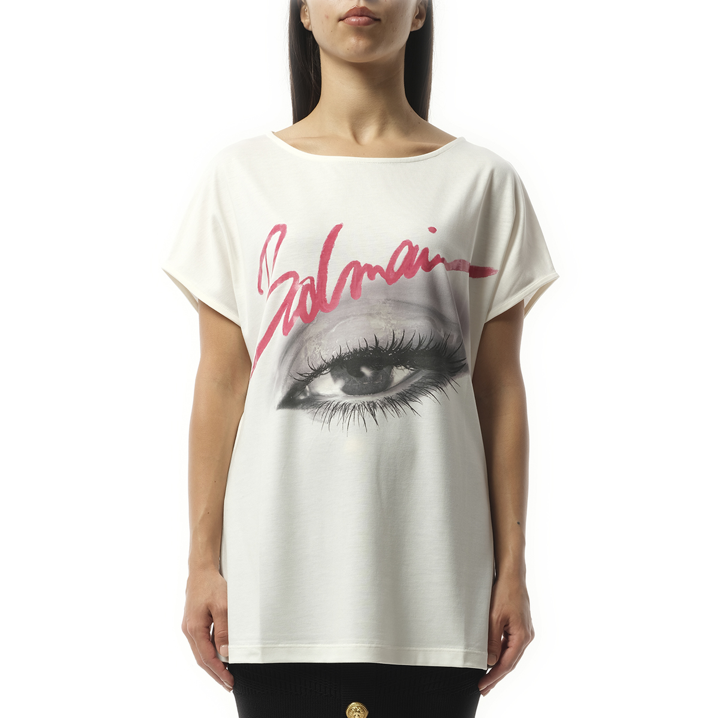 Boatneck Balmain Eye Print Top in White