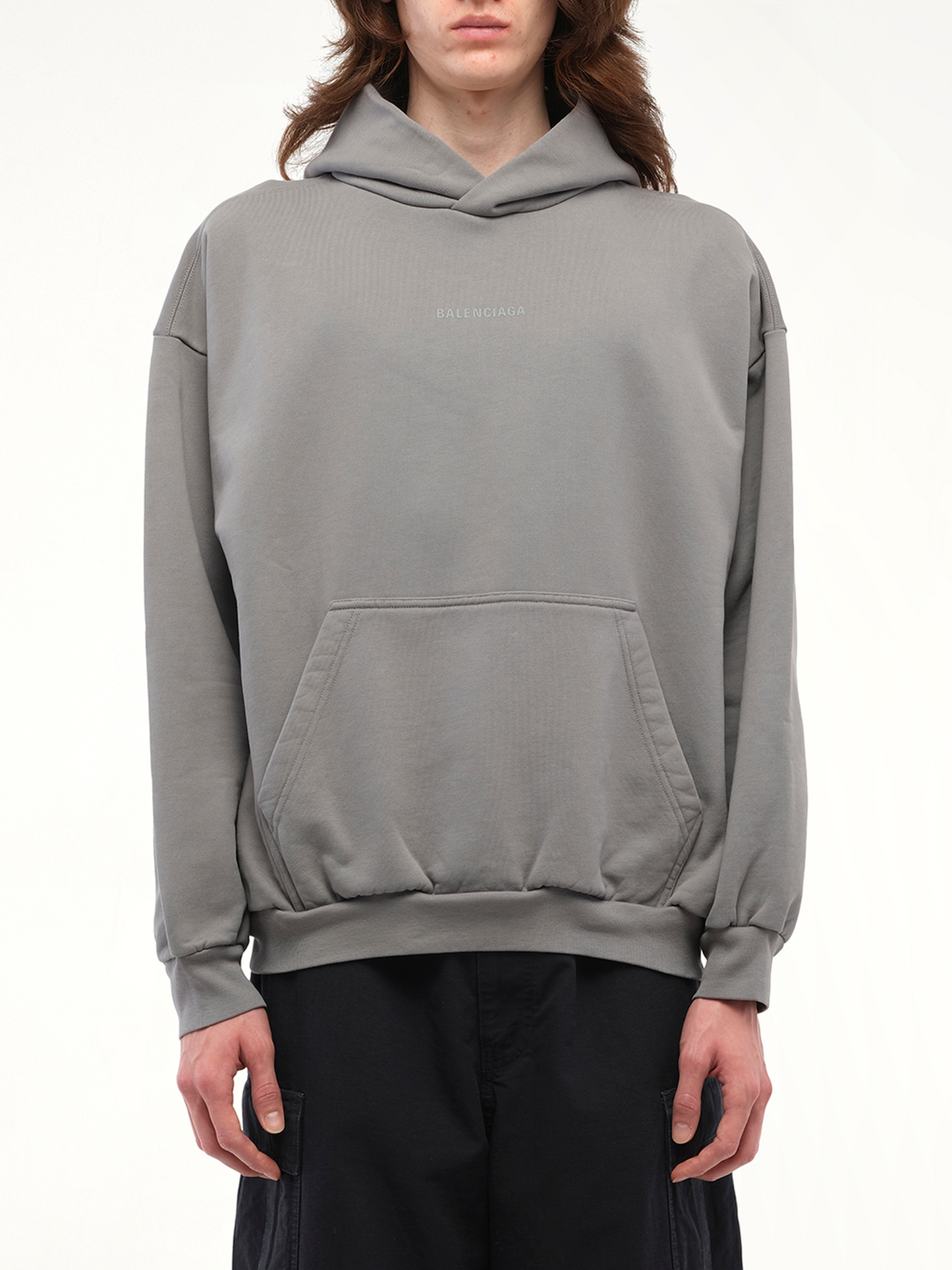 Balenciaga Back Logo Medium Fit Hoodie in Grey/Reflective