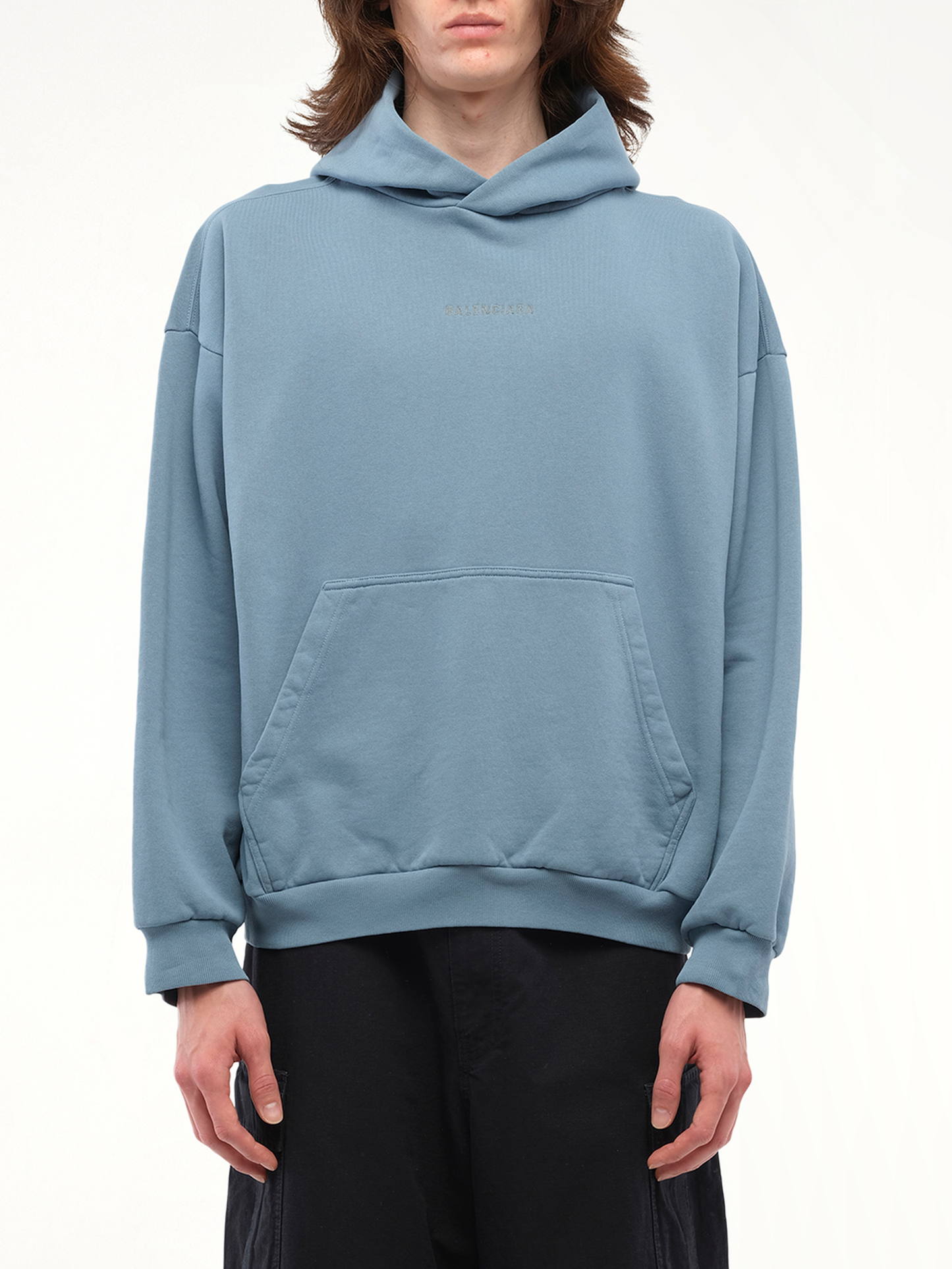 Balenciaga Reflective Logo Medium Fit Hoodie in Grey Blue