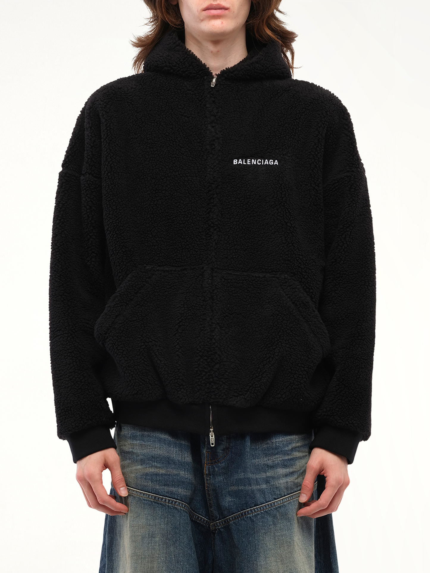Balenciaga Shearling Hoodie in Black/White