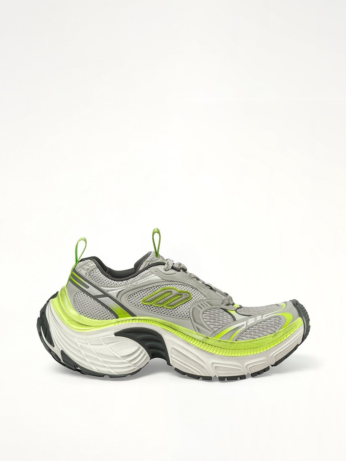 6XL Sneaker in Grey/White/Green/Fluo Yellow Side View | BALENCIAGA