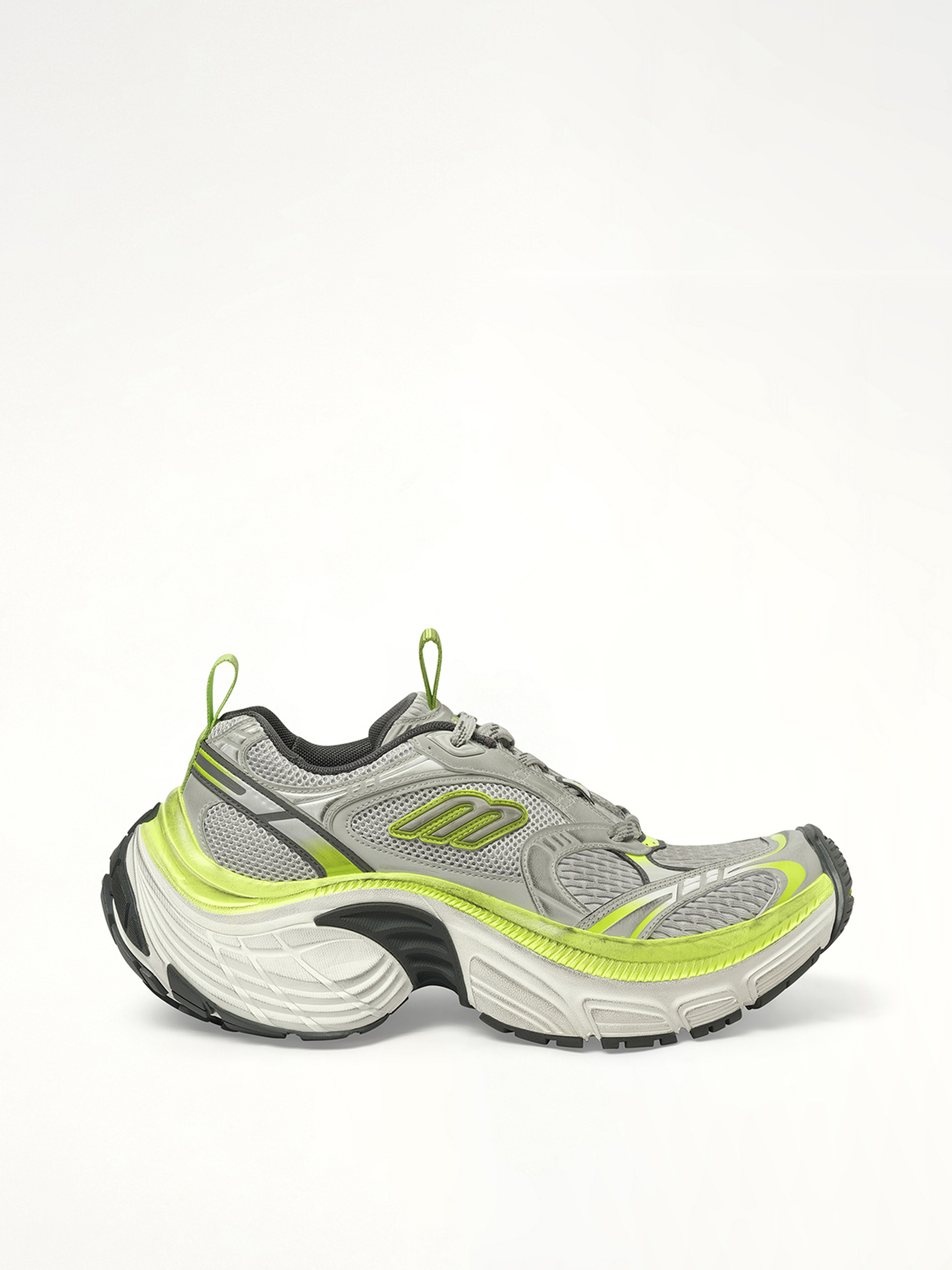 6XL Sneaker in Grey/White/Green/Fluo Yellow Side View | BALENCIAGA