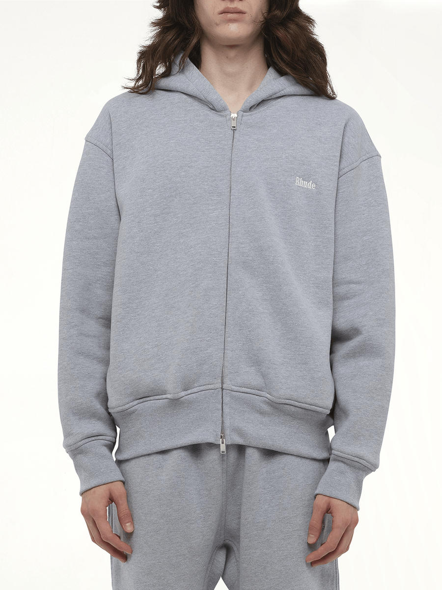 Rhude Classique Full-Zip Hoodie in Heather Gray
