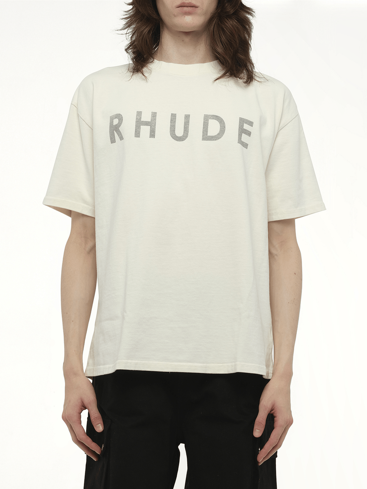 Rhude Distressed Logo T-Shirt in Vintage White