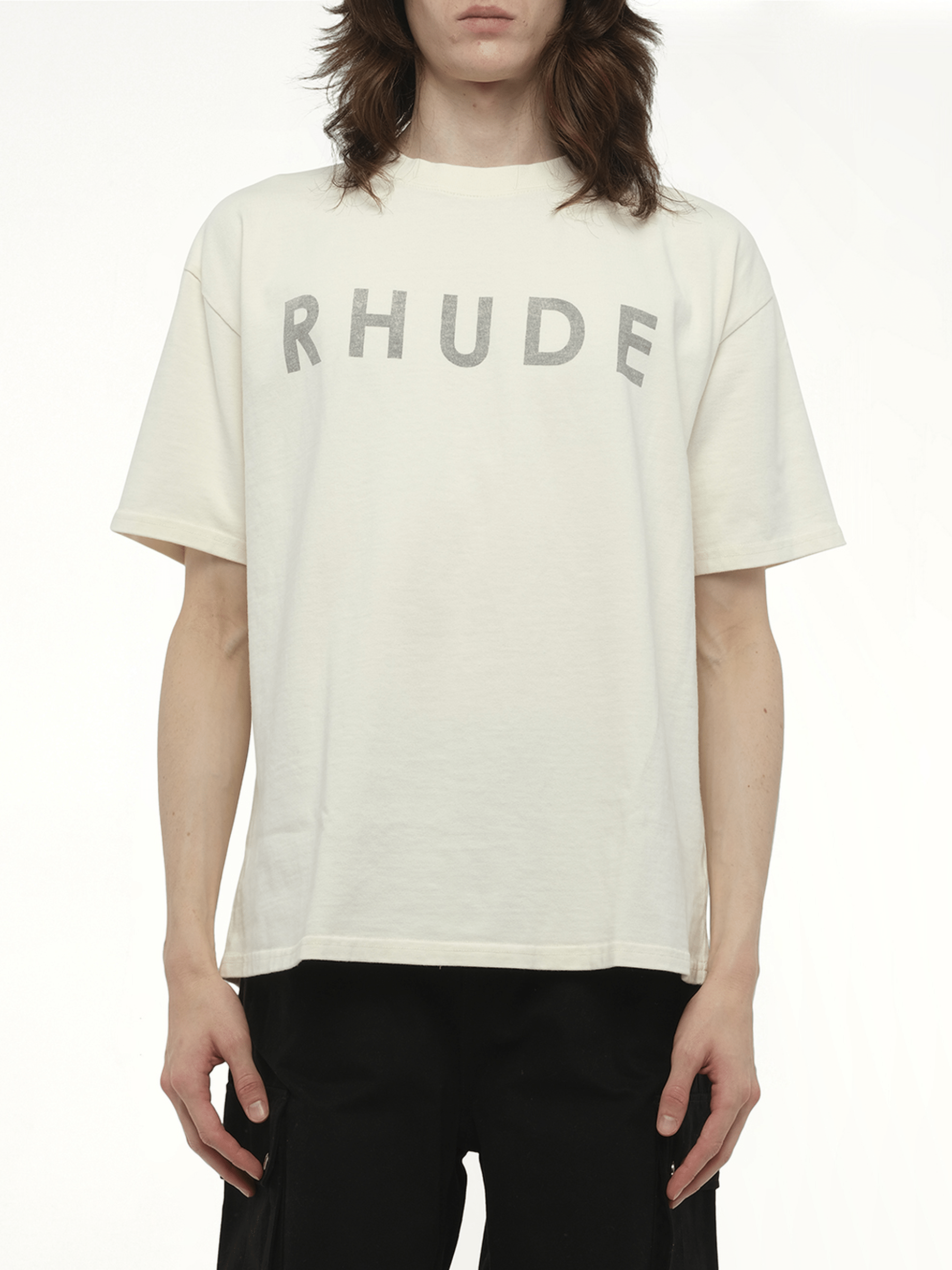 Rhude Distressed Logo T-Shirt in Vintage White