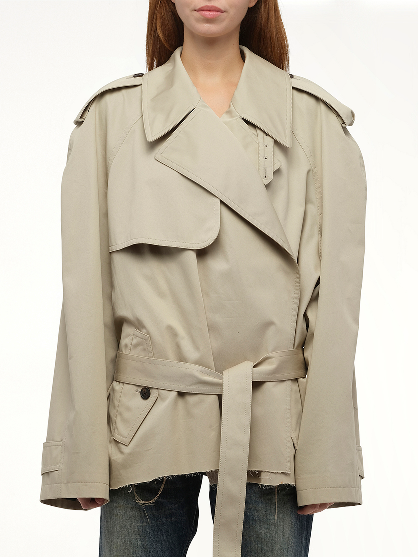 Balenciaga Cropped Trench Coat in Beige