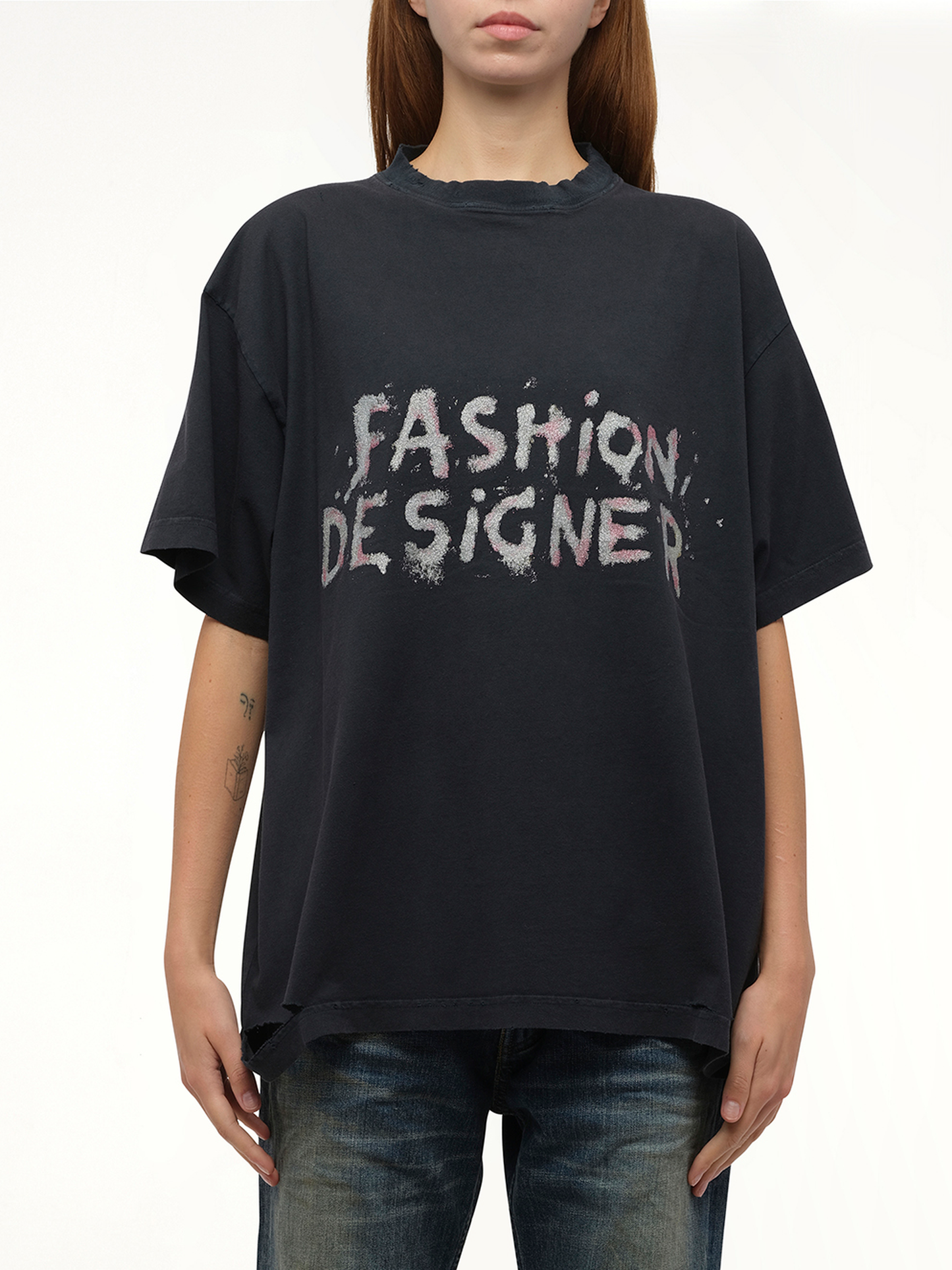 Balenciaga Fashion Designer Oversized T-Shirt in Faded Washed Black