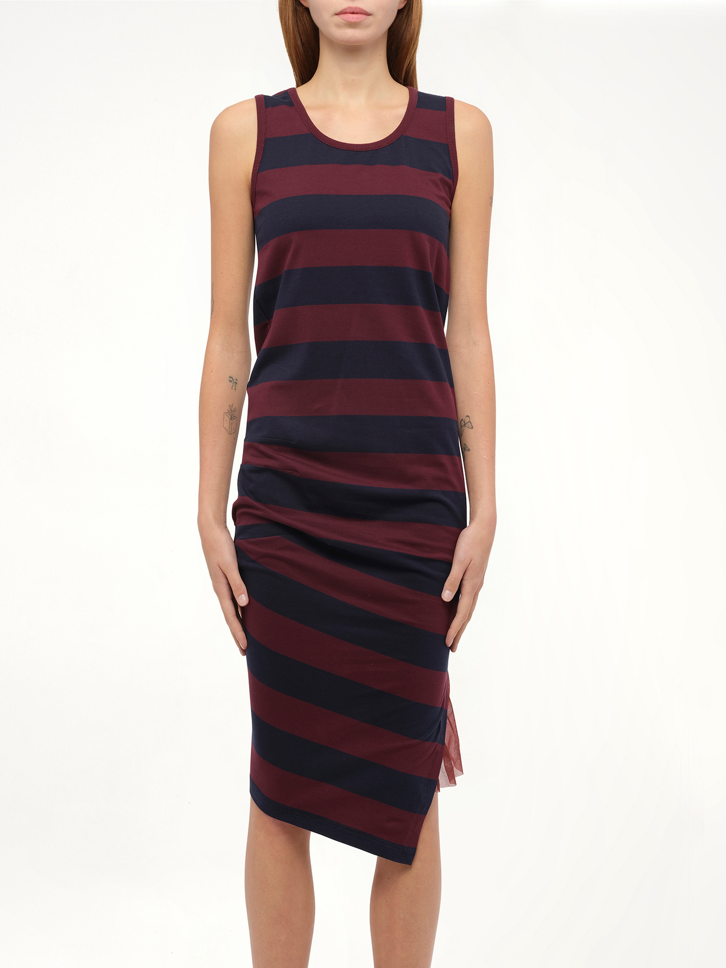 Stripe Jersey Dress in Navy/Red