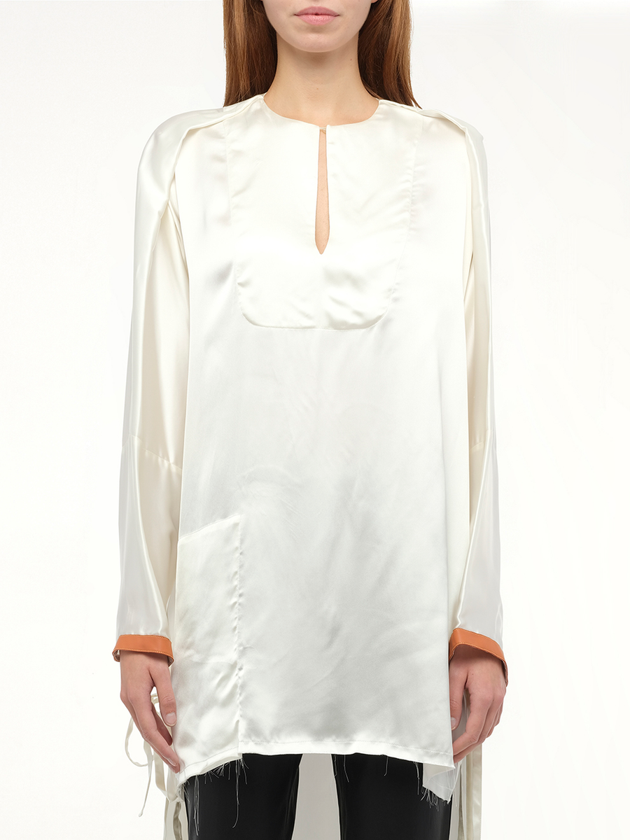 Satin Long Back Top in White