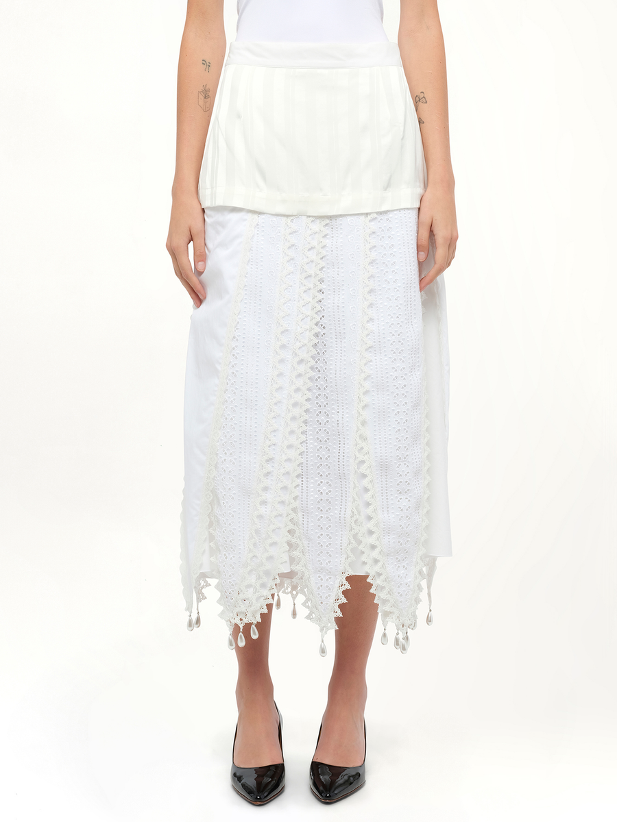 Lace Petal Skirt in White