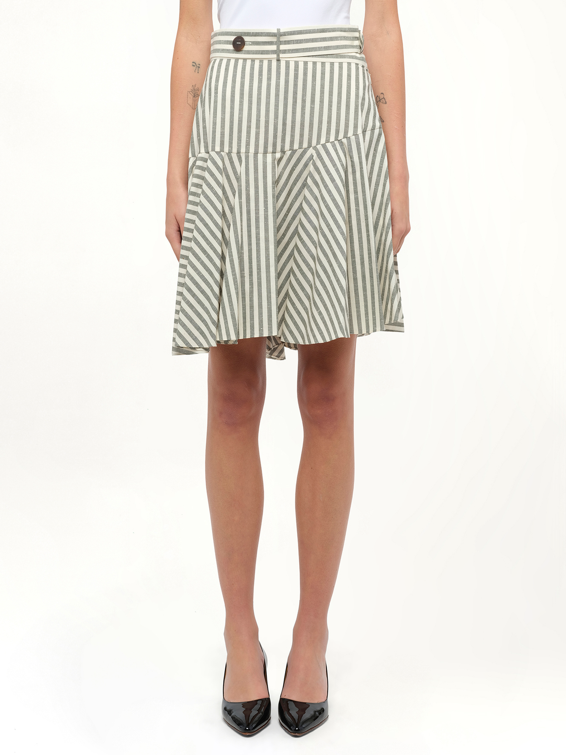 Stripe Skater Skirt in White