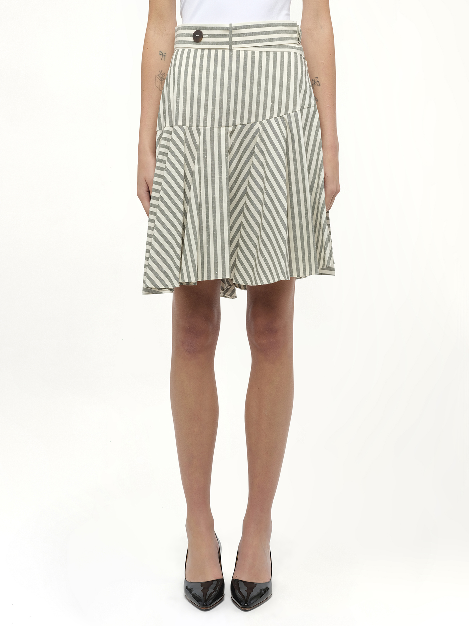 Stripe Skater Skirt in White