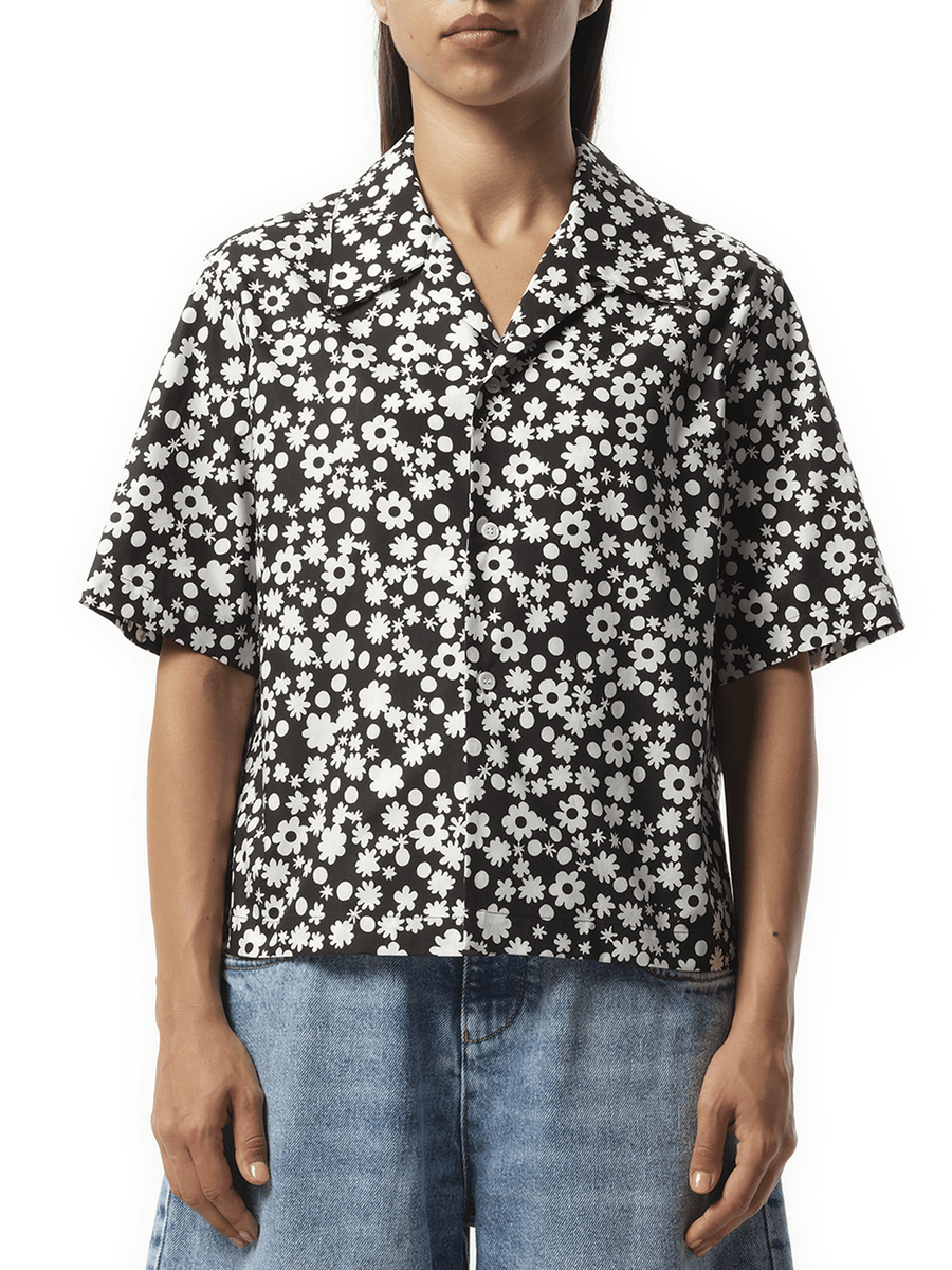 Marni Flower Print Short Sleeve Shirt in Black