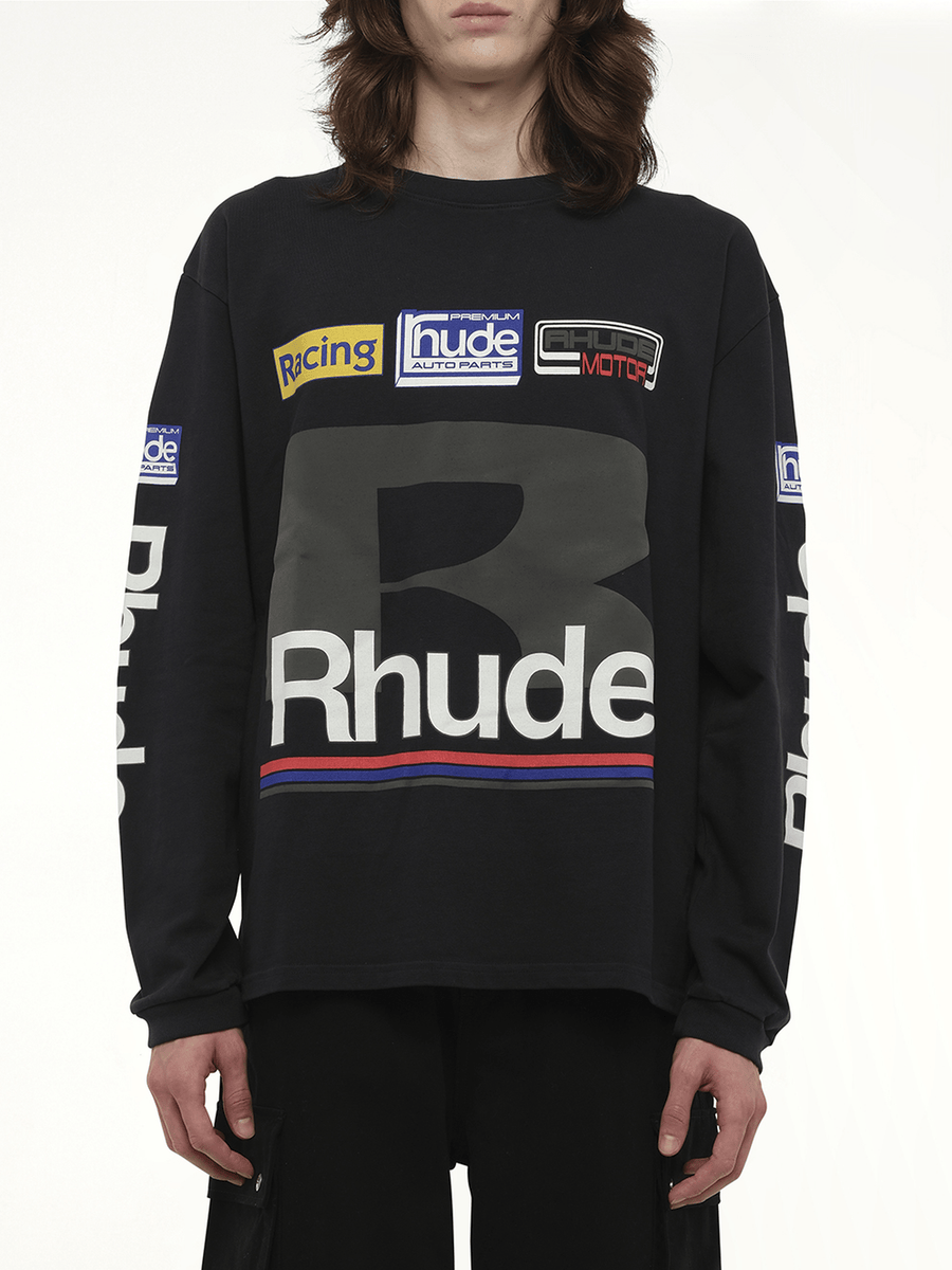 Rhude Petrol Patch Long Sleeve T-Shirt in Vintage Black