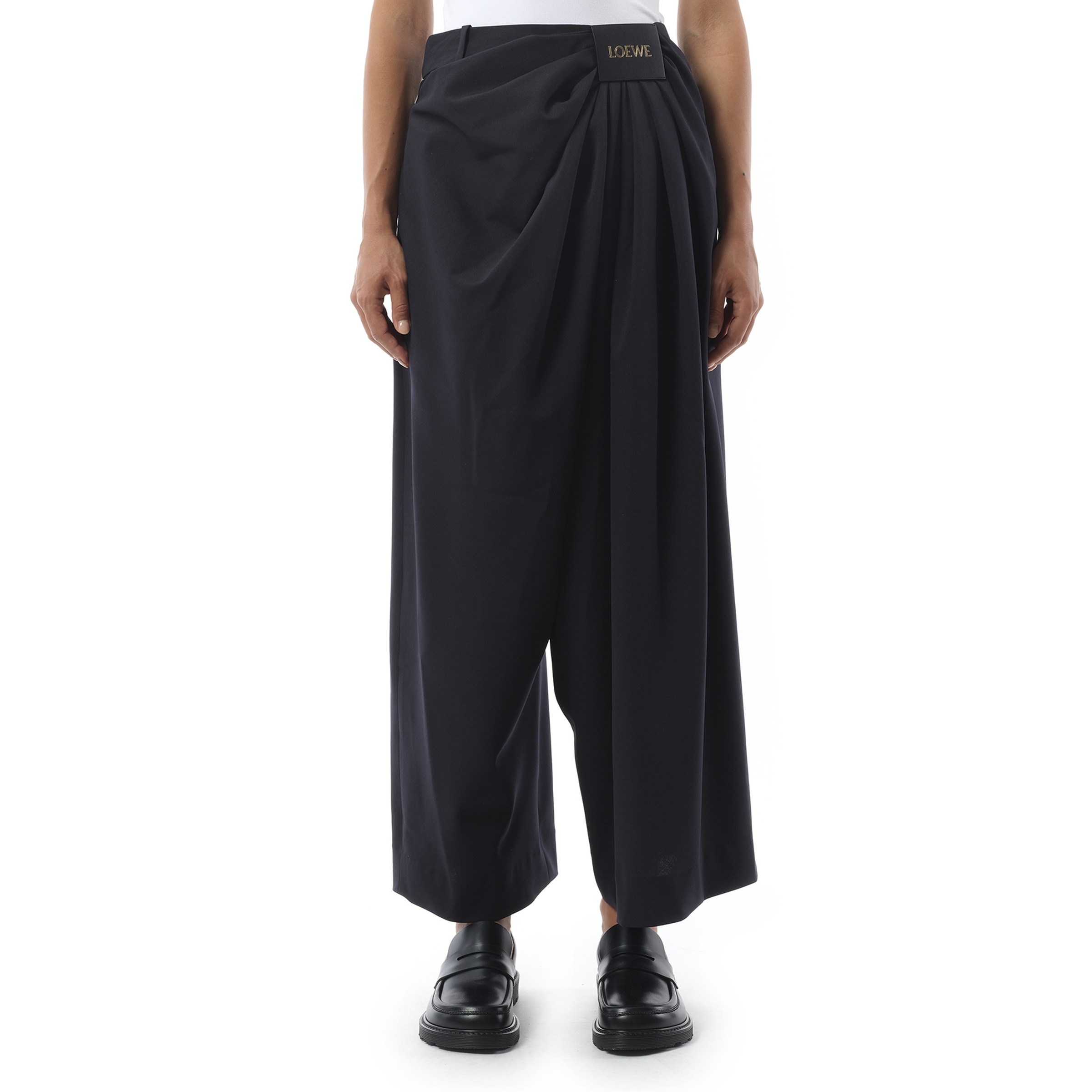 Cropped Draped Trouser in Dark Navy Blue