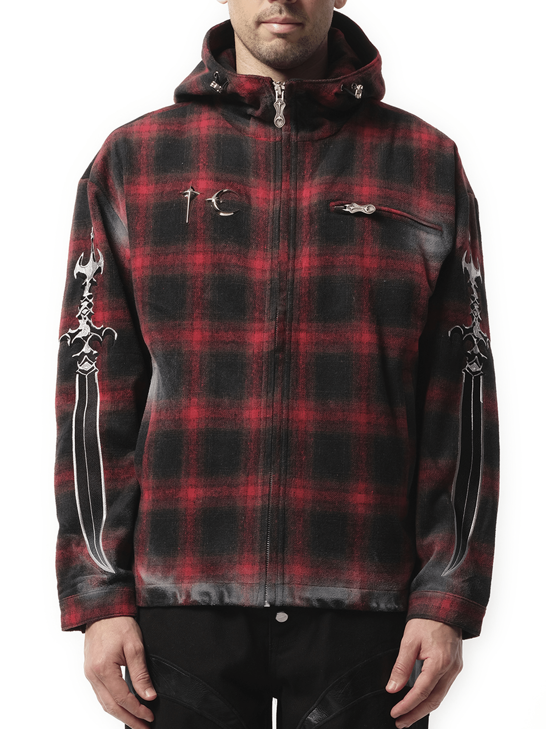 Thug Club Arab Sword Flannel Zip-up Jacket in Red