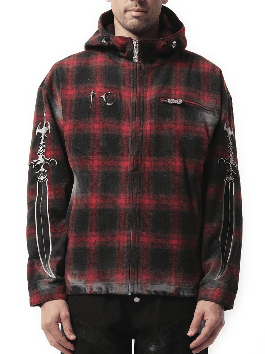 Thug Club Arab Sword Flannel Zip-up Jacket in Red