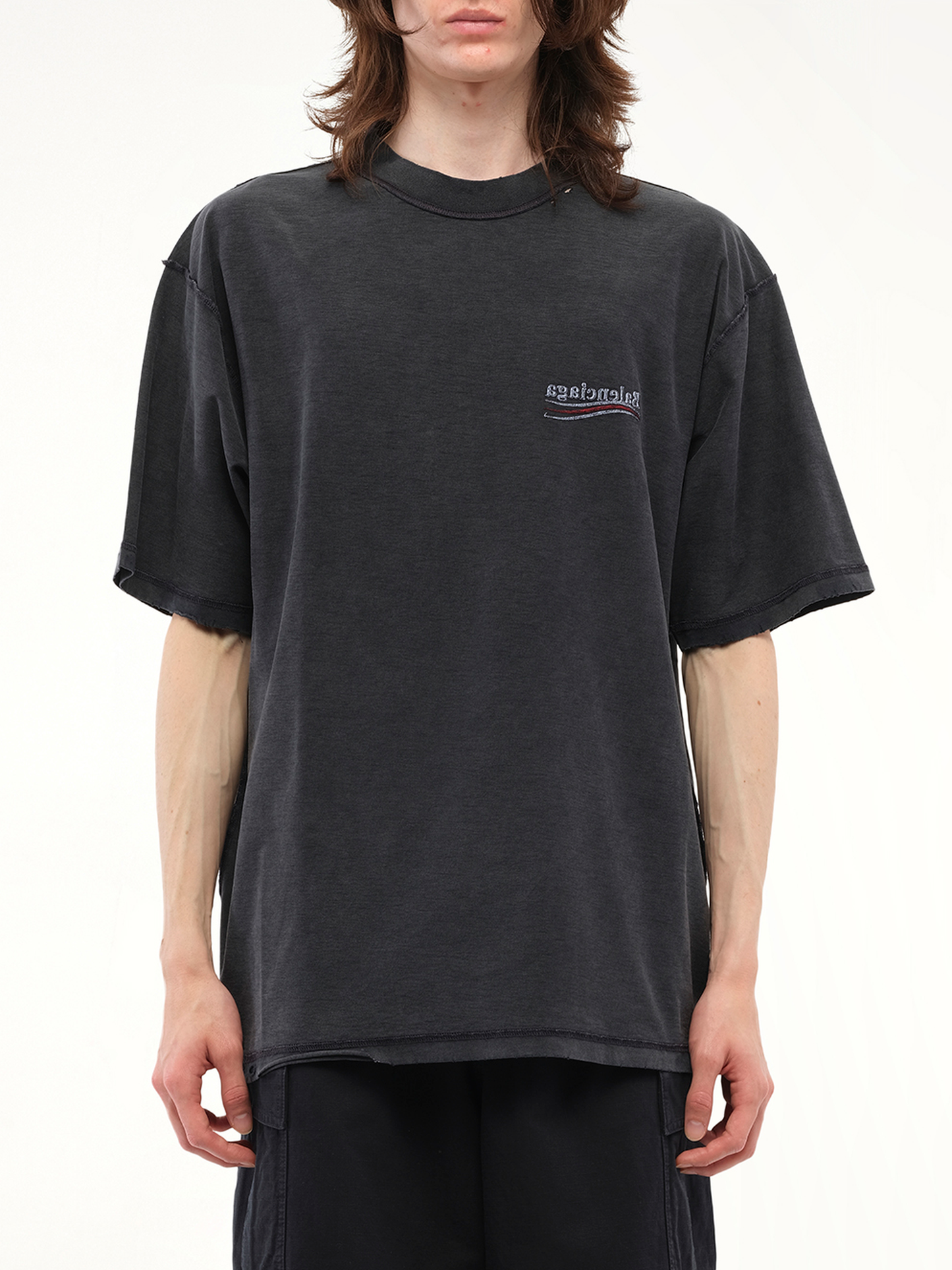 Balenciaga Political Inside-Out Large T-Shirt in Black/White/Red